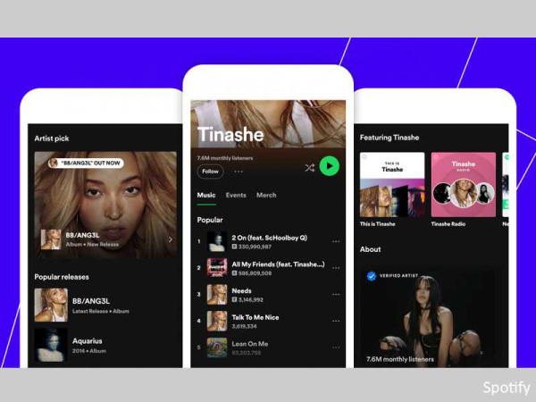 Spotify’s new artist profiles highlight music, Stories, merch and events